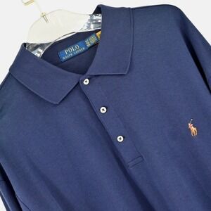 Polo Ralph Lauren Multi Color Pony Mens XLT Tall Navy Blue LS 100%  Cotton Polo